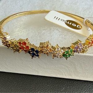 Gemelli Gold Plated Multistone Flower Cluster Bangle - Multicolor